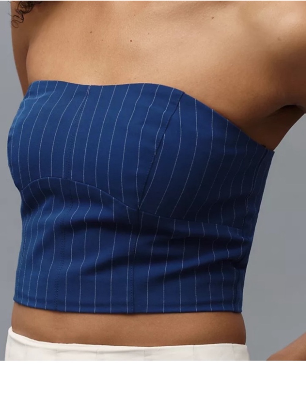 Walter Baker Large Top Tanvi Strapless Bustier lined Royal Blue Pin Stripe NWT